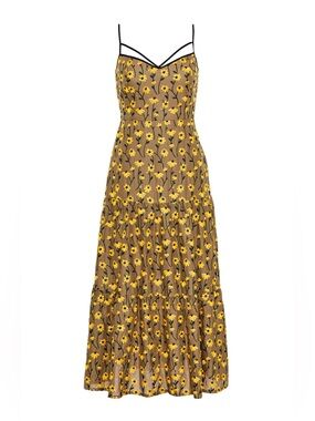Pearl by Lela Rose Floral Embroidered Voile Tie Detail Dress
